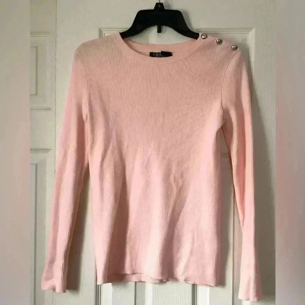 Lauren Ralph Lauren Rose Pink cotton Blend Crew Neck Long Sleeve Tee Small